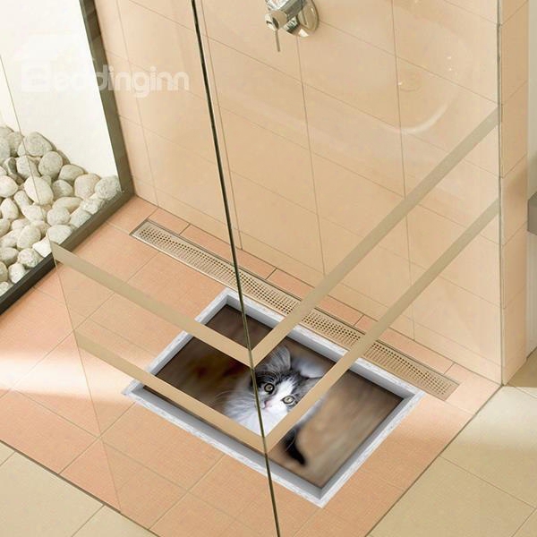 Adorable Cay Looking Up Slipping-preventing Water-proof Bathroom 3d Floor Sticker