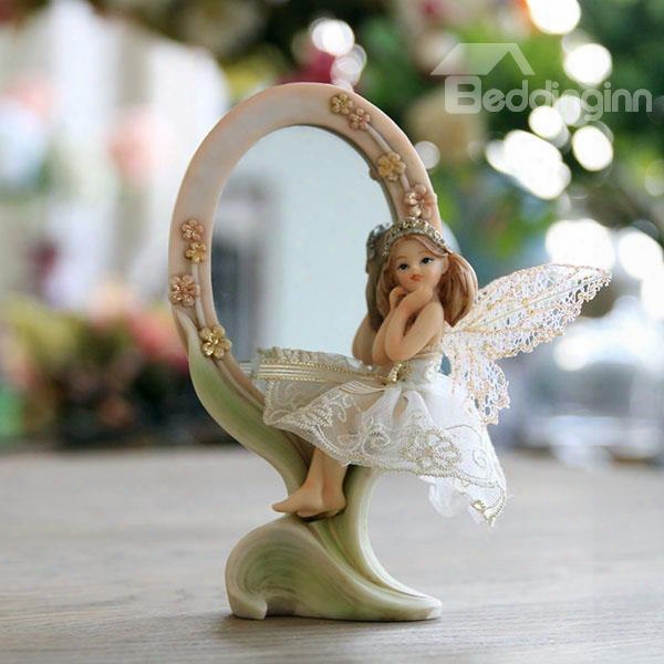 Beautiful European Style Angel Mirror Desktop Decoration