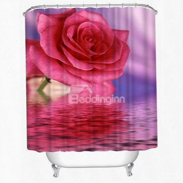 Beautiful Pink Rose Over The Water Print 3d Shower Curtain