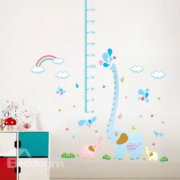 Blue Elephant And Clouds Print Height Measurement Kids Wall Decal