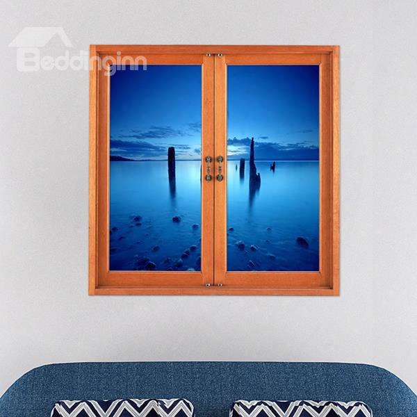 Blue Sea And Sky Stretch To The Horizon Window View Removable 3d Wall Stickers