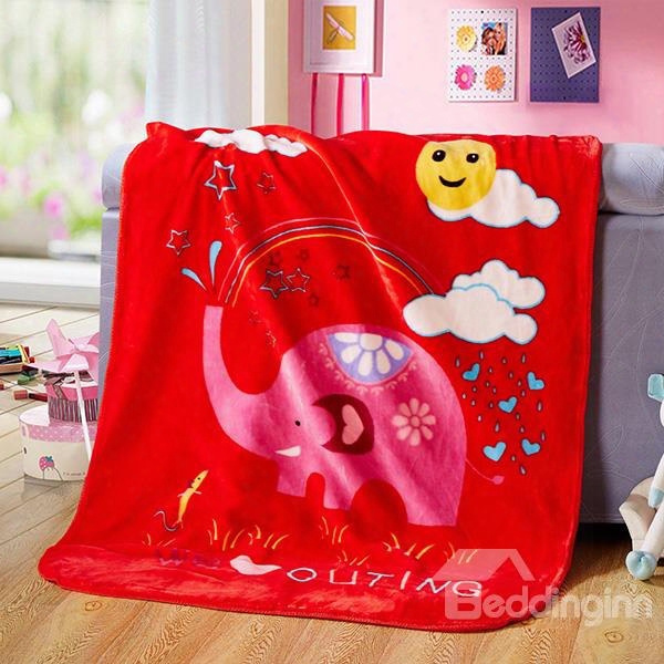 Bouncy Red Elephant And Rainbow Print Baby Blanket