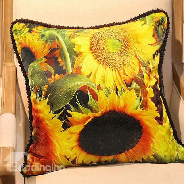 Bright Sunflowers Print Plush Throw Pillow Case