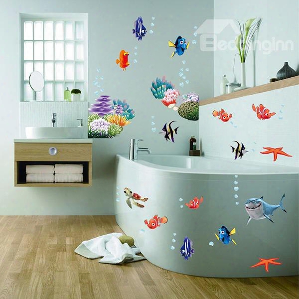 Cartoon Sea Fish Removable Window Glass Bathroom Wall Sticker