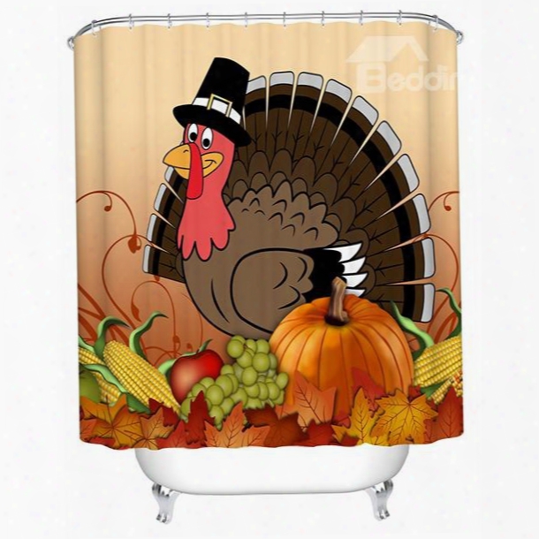 Cartoon Turkey Printing Happy Thanksgiving Day 3d Shower Curtain