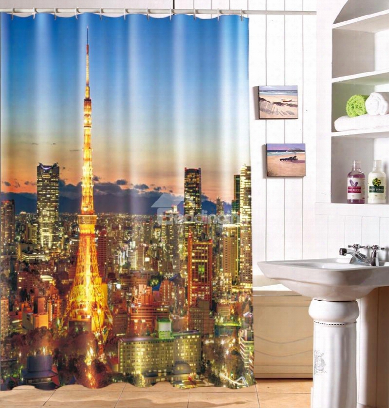 Charming Peaceful Night City Image 3d Shower Curtain