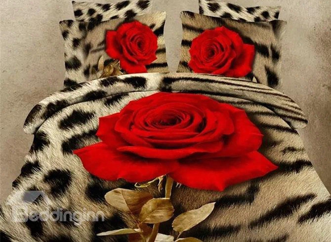 Chic Beautiful Rose Image 4-piece 3d Polyester Duvet Covre Sets