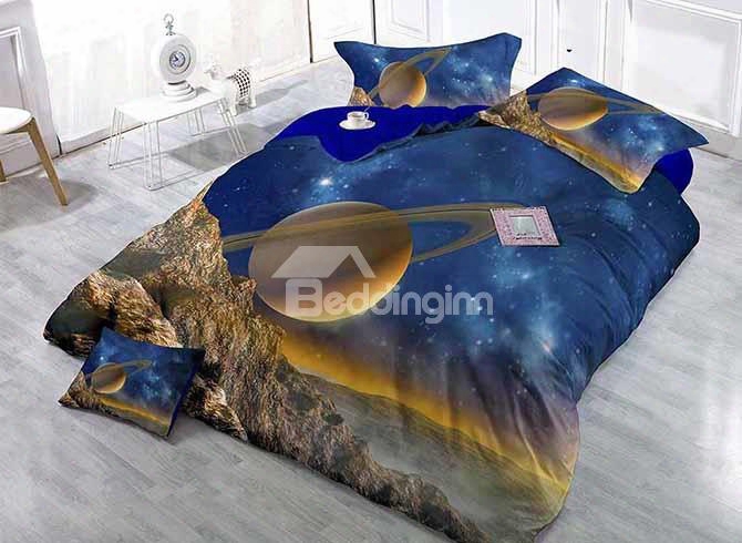 Chic Planet And Stars Print Satin Drill 4-piece Duvet Cover Sets