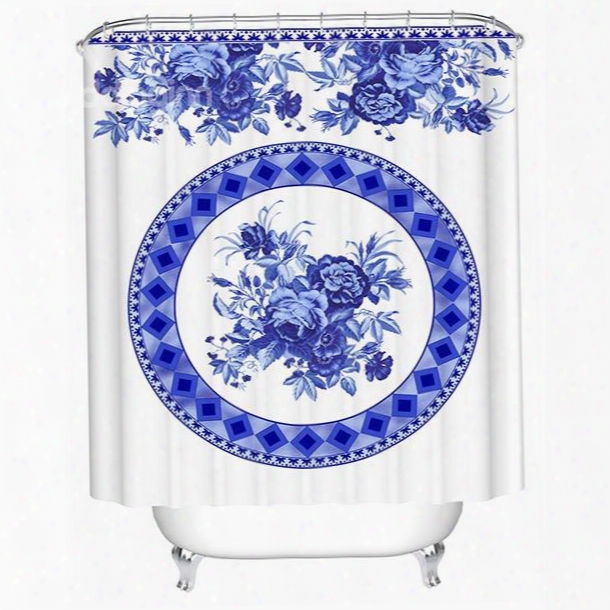 Chinoiserie Style Blue And White Porcelain Pattern 3d Shower Curtain