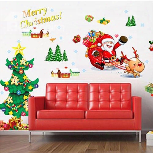 Christmas Decoration Santa And Christmas Tree Removable Wall Sticker