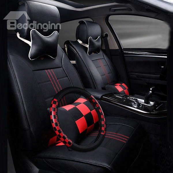 Classic Durable Leather Material Plaid Pattern Car Seat Covers