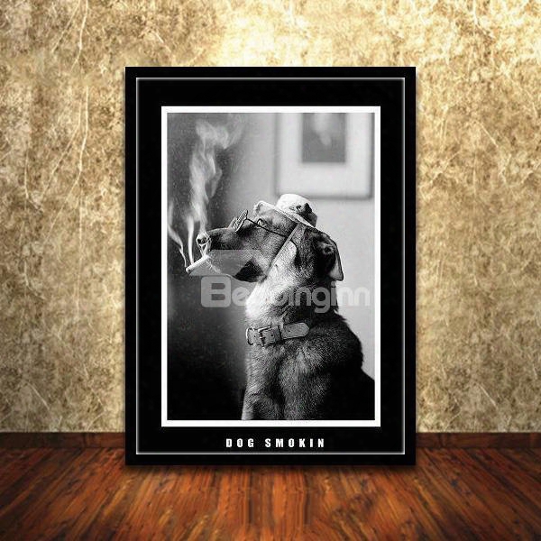 Classical Black And White Dog Smoking 1-panel Framed Wall Art Print
