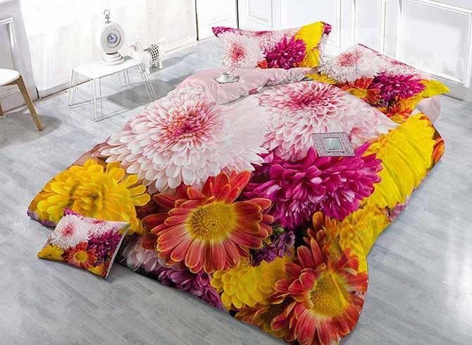 Colorful 3d Daisies Digital Printing Satin Drill 4-piece Duvet Cover Sets