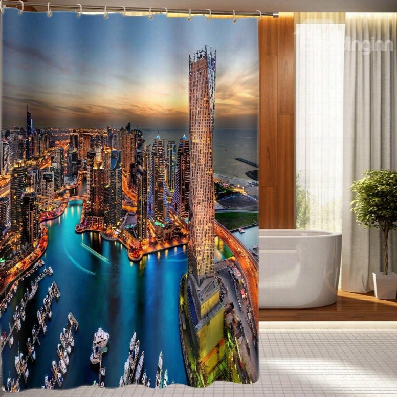 Colorful And Beautiful Night City Scenery 3d Shower Curtain