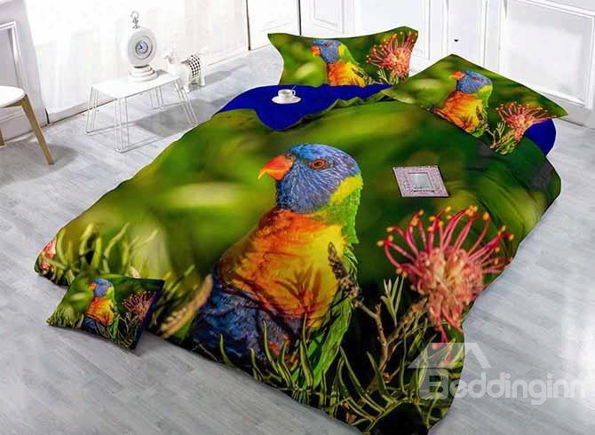 Colorful Parrot Print Satin Drill 4-piece Duvet Cover Sets