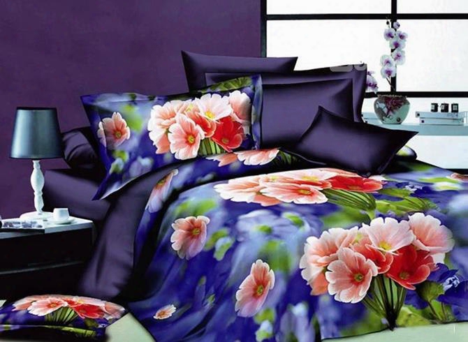 Colorful Small Floral Print 4-piece Polyester Duvet Cover Sets