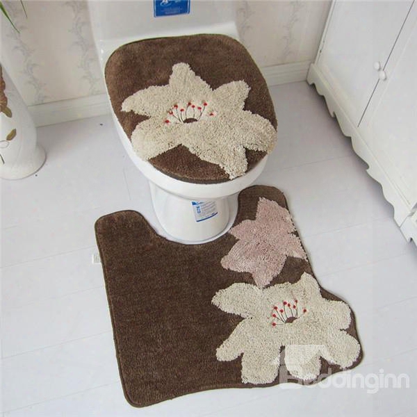 Comfy Flower Pattern Toilet Seat Cover And Rug Set