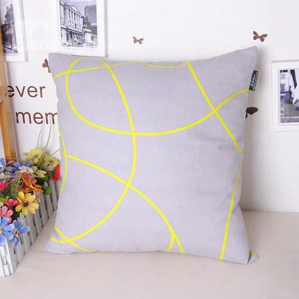 Concise Yellow Linellae Gray Cotton Throw Pillowcase