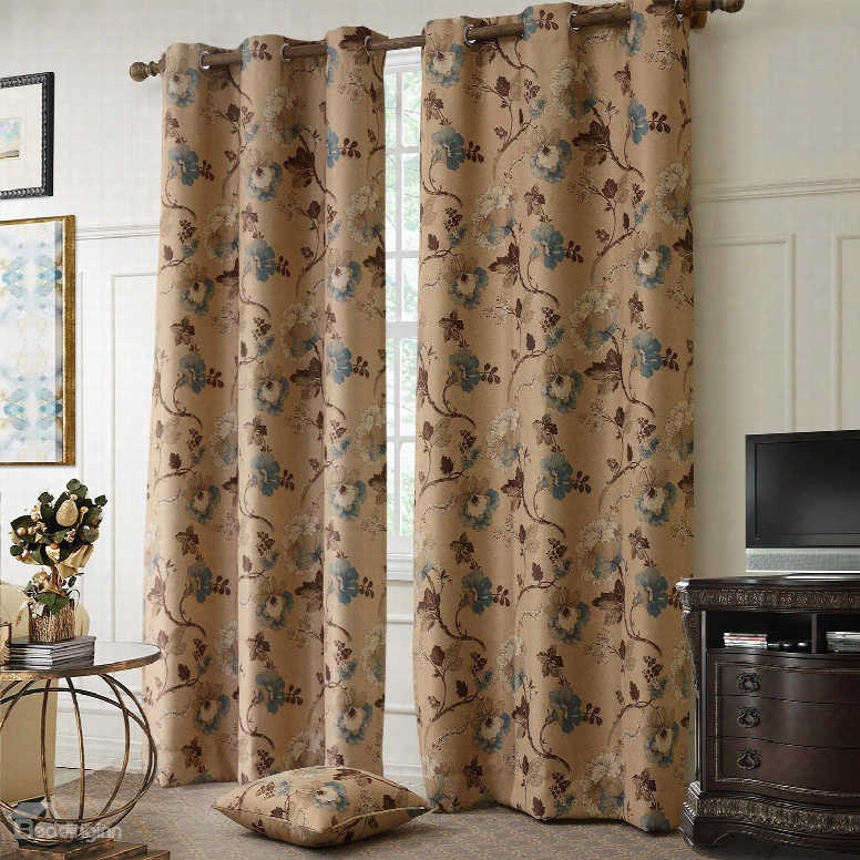 Contemporary Lovely Floral Pattern Grommet Top Curtain