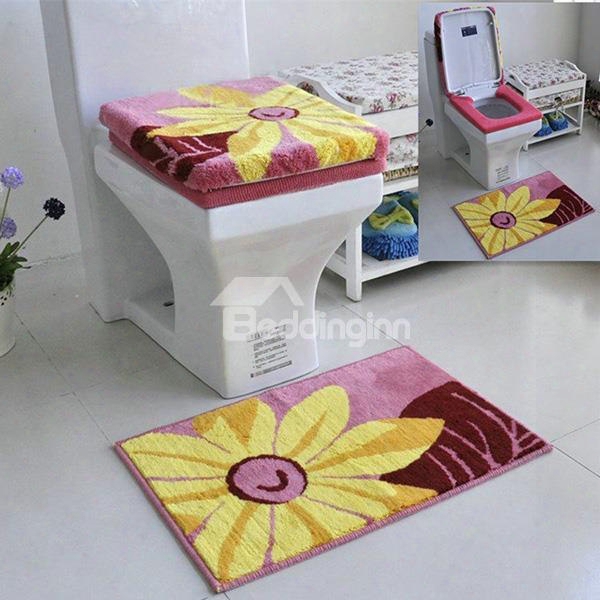 Contemporary Sunflower Squarish Toilet Seat Cover And Rug Set