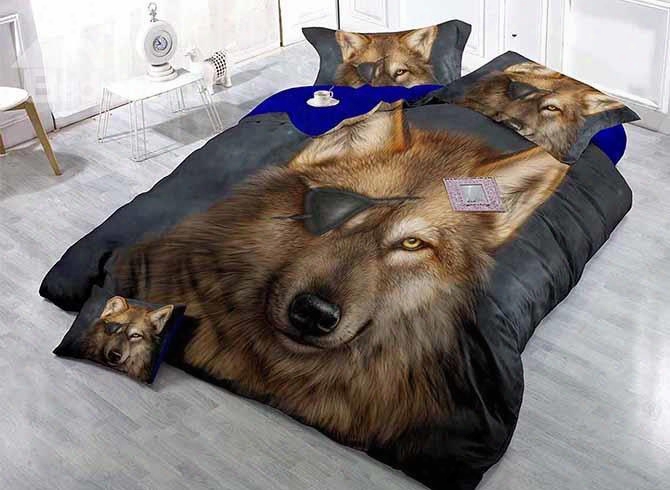 Cool 3d Wolf Print Satin Drill 4-piece Duvet Cover Sets