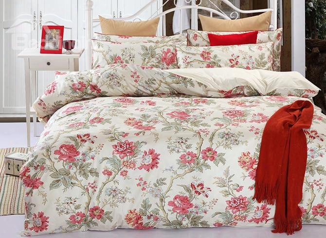 Cozy Magniicent Begonia Print 4-piece Duvet Cover Sets