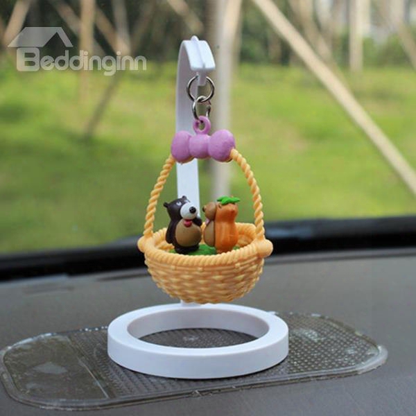 Creative Bear In Basket Cartoon Stand Car Decor