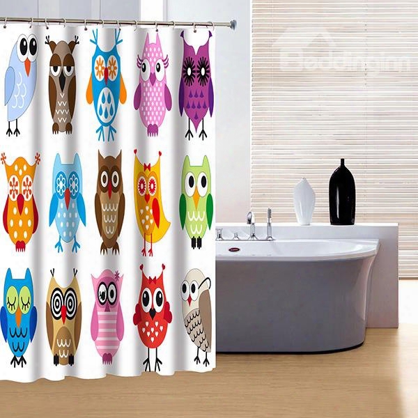 Creative Brisk Colorful Owls Print 3d Shower Curtain