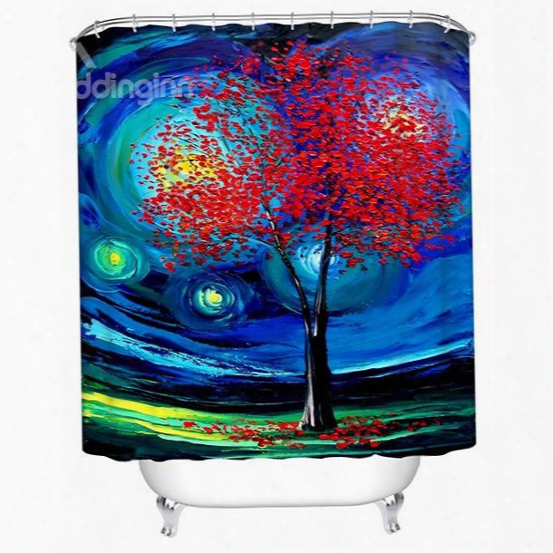 Creative Design Unique Magic Space And Red-leaves Tree 3d Shower Curtain