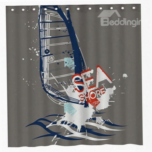 Creati Ve Doodle Sea Shore Surfing 3d Shower Curtain