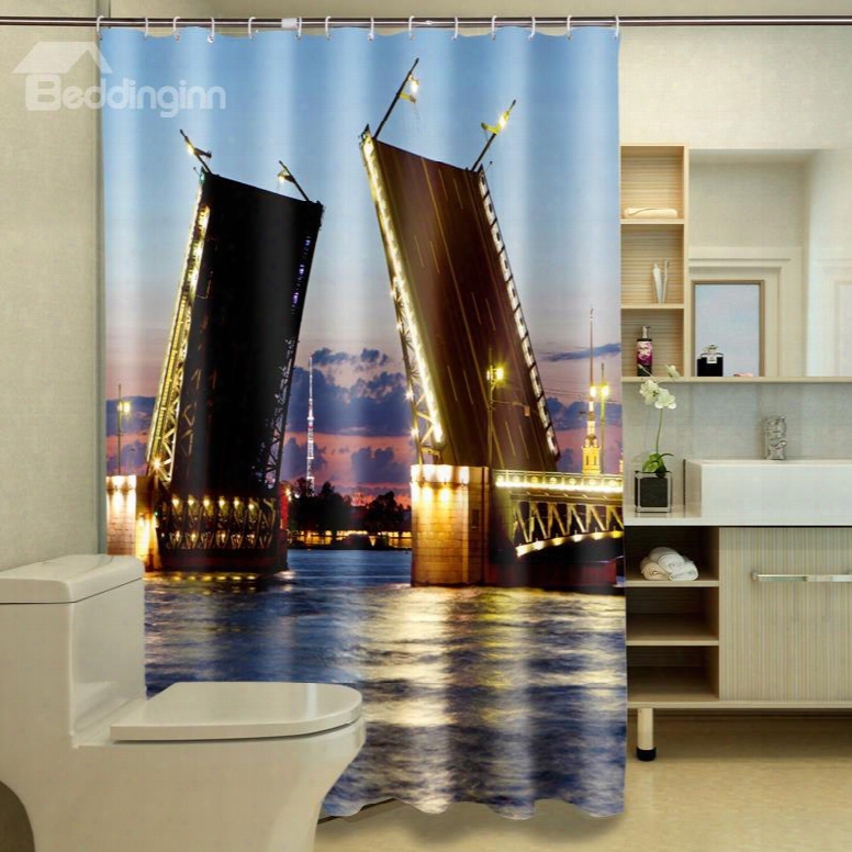Creative Fashionable Bridge Waterproof Polyester 3d Shower Curtains
