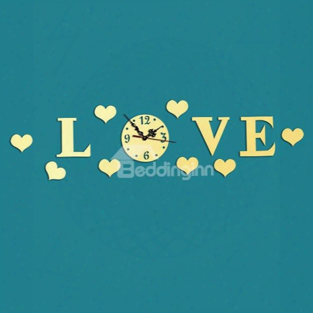 Creative Love Design Mirror Acrylic Sticker Wall Clock