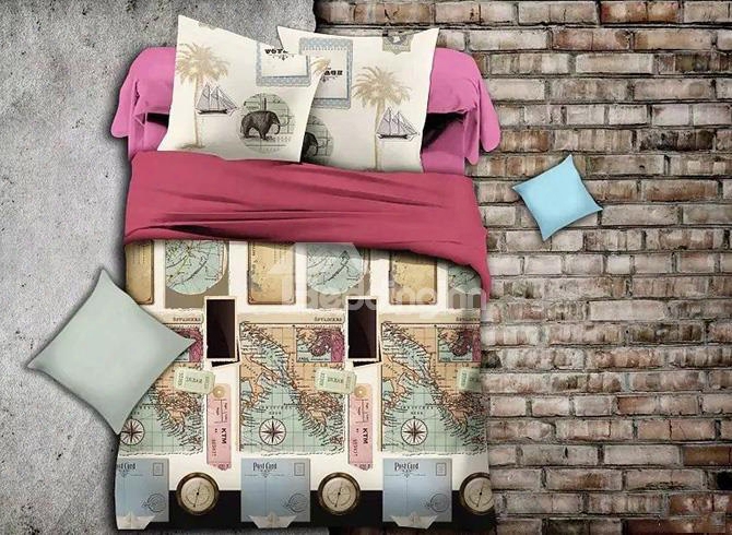 Creative Map Print Polyester 4-piece Duvet Cover Sets