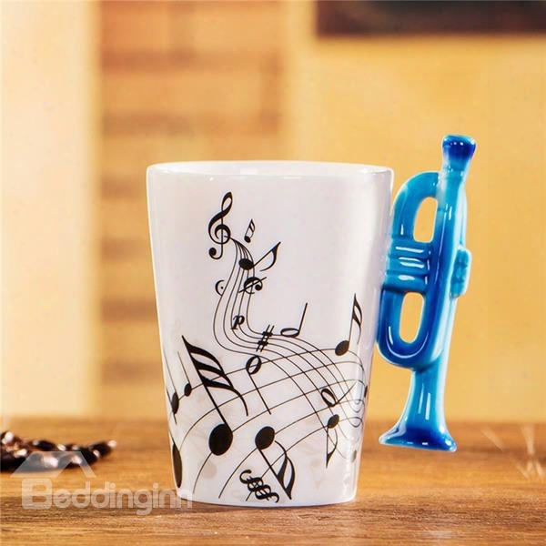 Creative Musical Theme Trumpet Design Handle Ceramic Coffee Mug