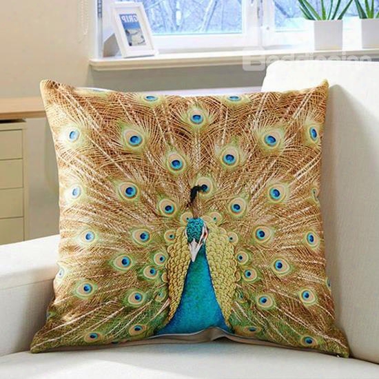 Creative Noble Peacock Printing Throw Pillow Case