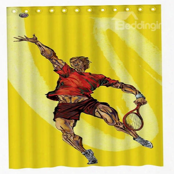 Creative Sports Style Playing Tennis Man Yellow 3d Shower Curtain