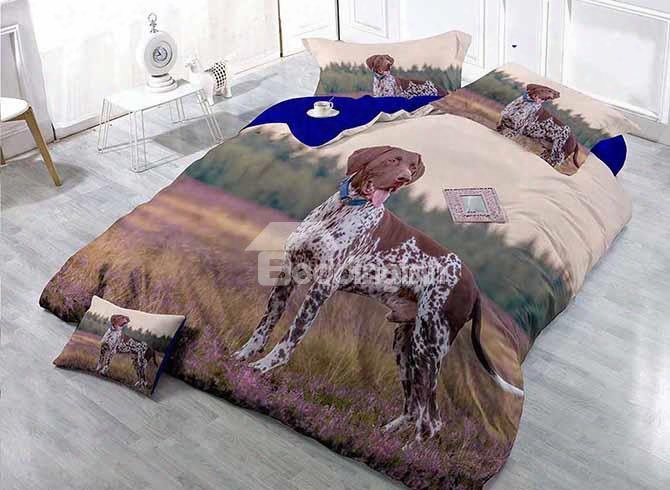 Cute Dog In Flowers Print Satin Drill 4-piece Duvet Cover Sets