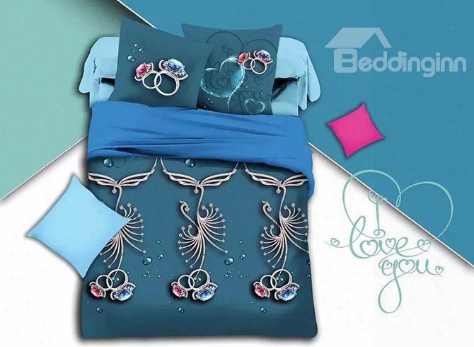 Diamond Ring Print Blue Polyester 4-piece Duvet Cover Sets