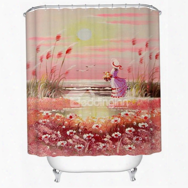 Dreamlike Charming Sunset View Beautiful Girl 3d Shower Curtain