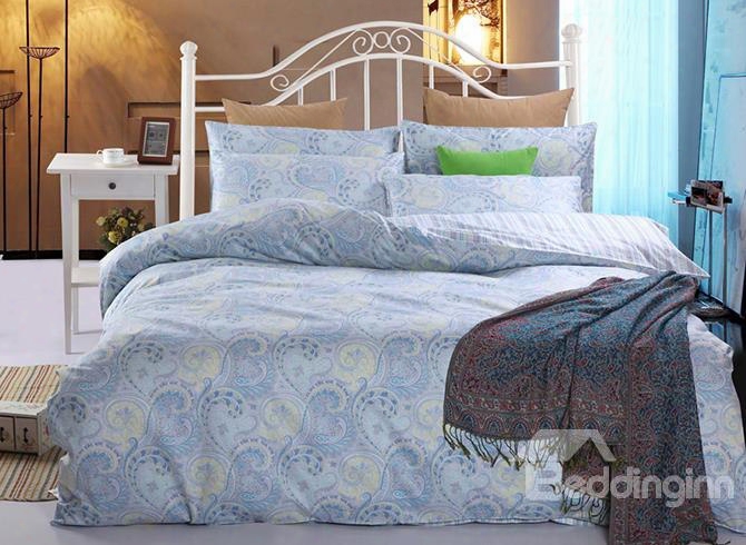 Ethnic Style Phoenix Tail Blue 4-piece Cotton Duvet Cover Sets