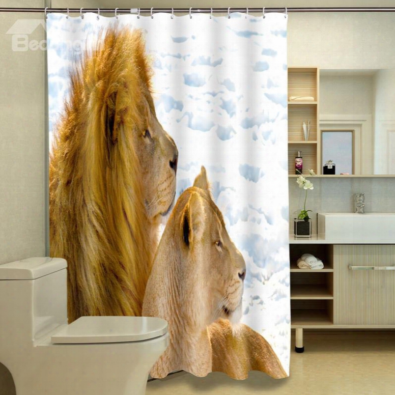 Excellent Romantic Lion Couple 3d Shower Curtain