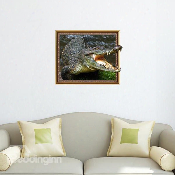 Fabulous Crocodile With Mouth Wide Open Framed Removable 3d Wall Sticker