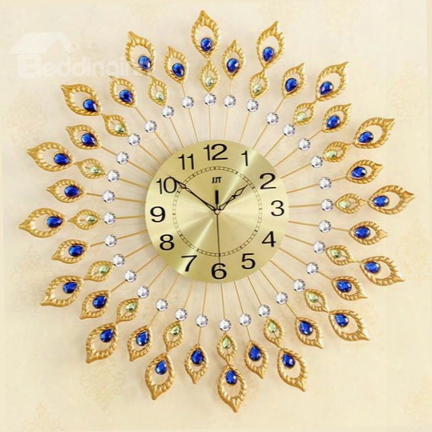 Fabulous Decorative Peacock Feather Design Metal Artwork Mute Wall Clock