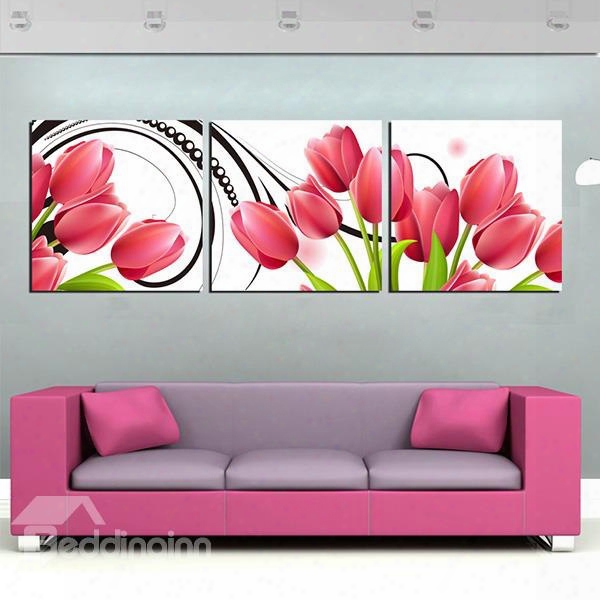 Fabulous Red Tulips 3-panel Canvas Wall Art Prints