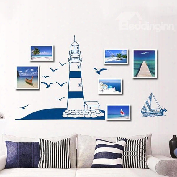Fantastic Mediterranean Style Lighthouse And Seagulls Wall Sticker