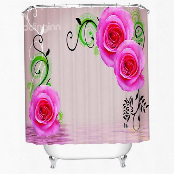 Fashion Concise Design Pink Rose 3d Shower Curtain