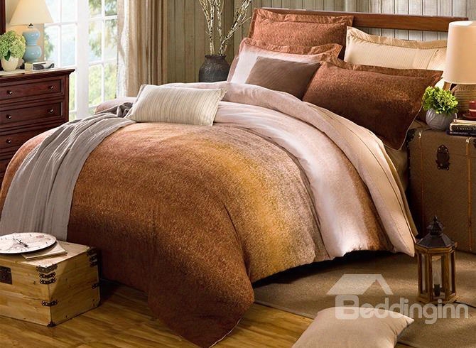 Fashion Contracted Style Brown Cotton 4-piece Duvet C Over Sets