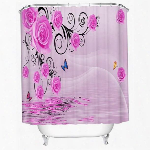 Fashion Glamerous Pink Flowers Nad Butterfly 3d Shower Curtain