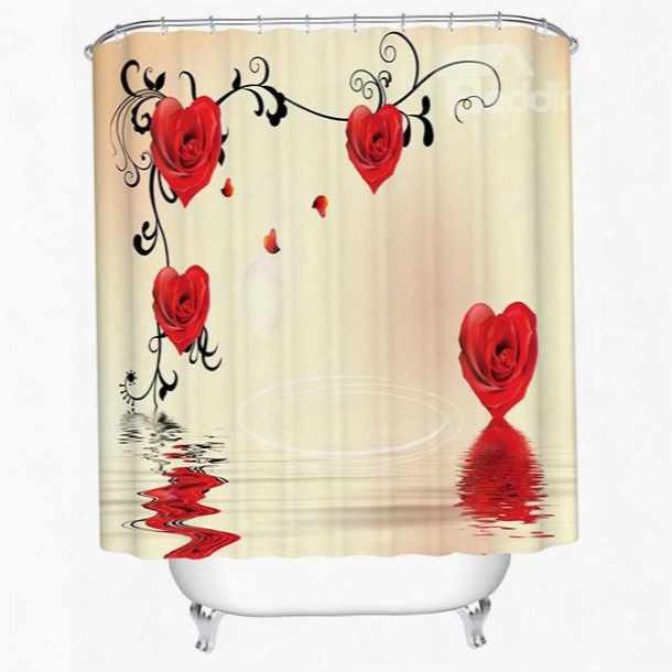 Fashion New Design Heart-shaped Roses Printing 3d Shower Curtain