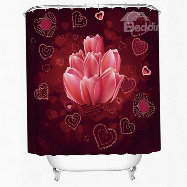 Fashion Unique Flower And Heart-shaped Pattern 3d Shower Curtain